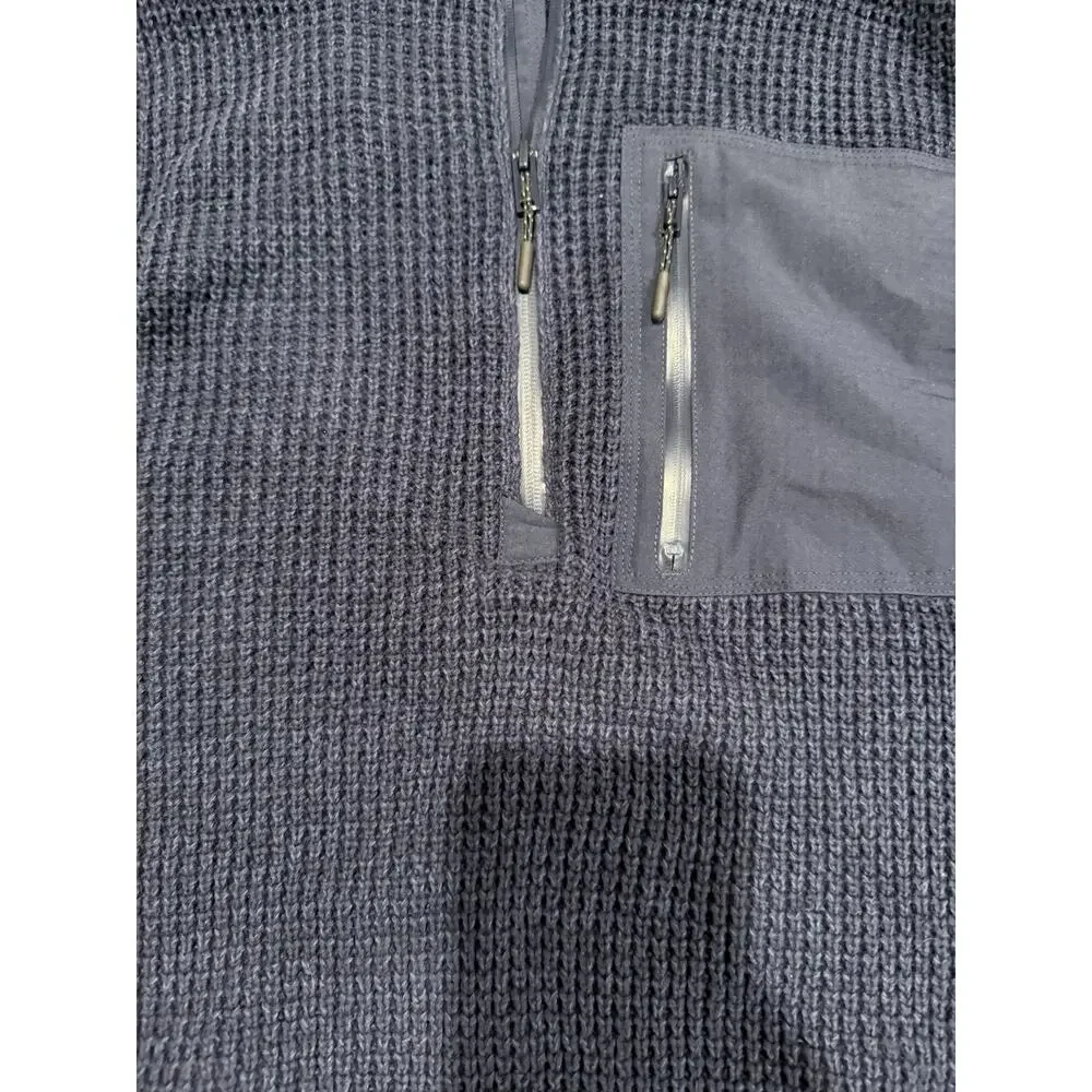 Bass Outdoor Mens M Quarter Zip Waffle Knit Sweater Pullover Navy Blue Pocket